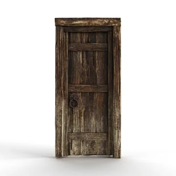 3D rendered scale model of an antique wooden door with a latch Stock Illustration