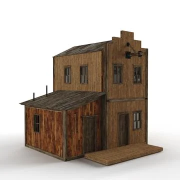3D rendered scale model of an old wild west style building with a small porch Ilustración de archivo
