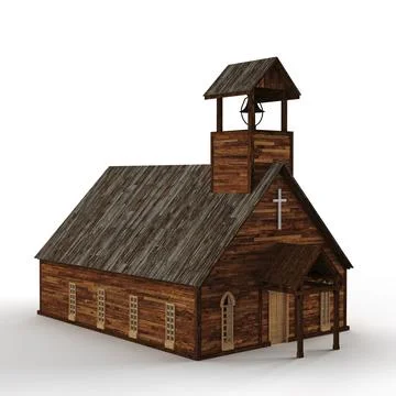 3D rendered scale model of an old wild west style church Stock Illustration