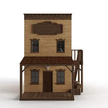 3D rendered scale model of a wild west style two story building Ilustración de archivo