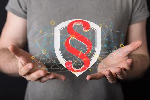 3D rendered section sign held in person's hand Fotos de archivo