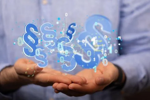 3D rendered section signs held in person's hand Fotos de archivo