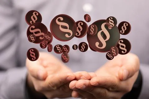 3D rendered section signs held in person's hand Fotos de archivo