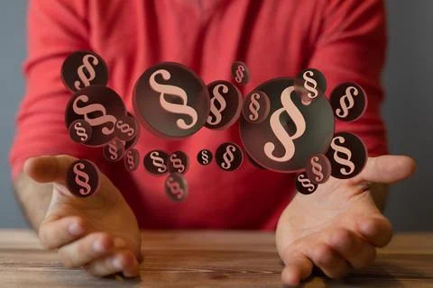 3D rendered section signs held in person's hand Stockfoto's