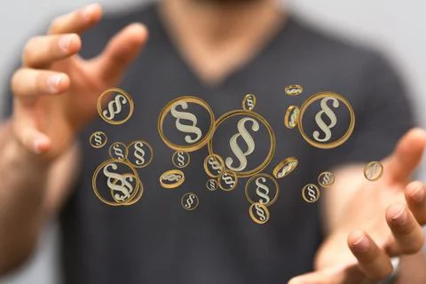 3D rendered section signs held in person's hand Stock Photos