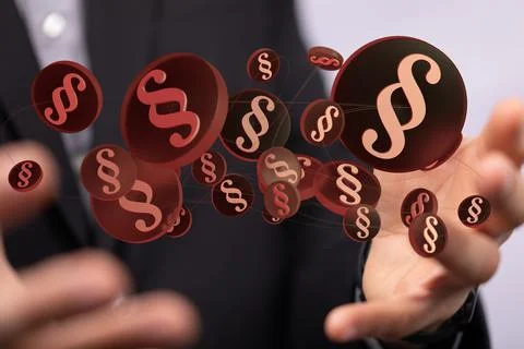 3D rendered section signs held in person's hand Fotos de archivo