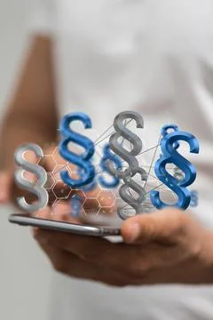 3D rendered section signs held in person's hand Fotos de archivo