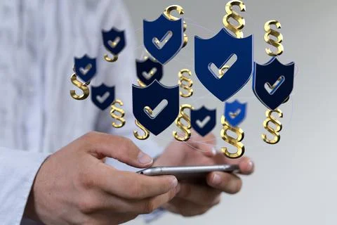 3D rendered section signs held in person's hand Fotos de archivo