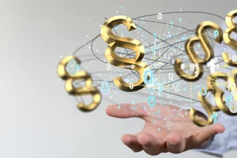 3D rendered section signs held in person's hand Fotos de archivo