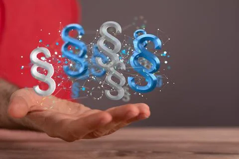 3D rendered section signs held in person's hand Fotos de archivo