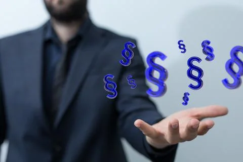 3D rendered section signs held in person's hand Stock Photos