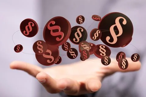 3D rendered section signs held in person's hand Fotos de archivo