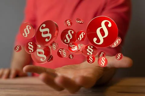 3D rendered section signs held in person's hand Fotos de archivo