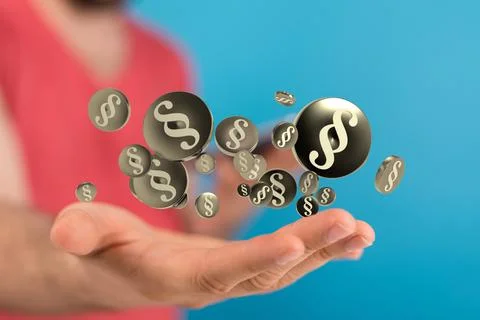 3D rendered section signs held in person's hand Stock Photos