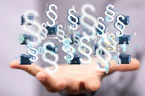 3D rendered section signs held in person's hand Fotos de archivo