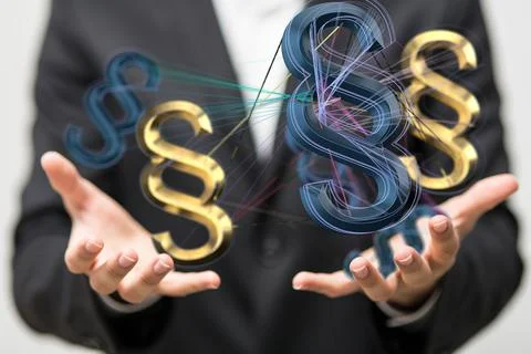 3D rendered section signs held in person's hand Fotos de archivo