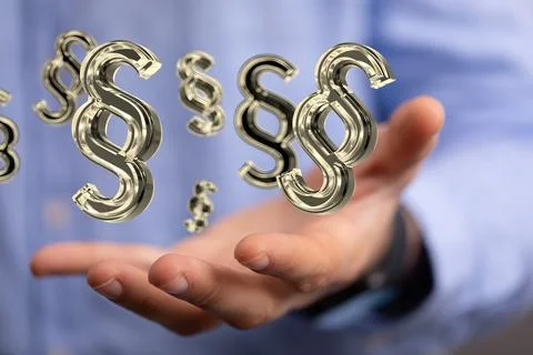 3D rendered section signs held in person's hand Stock Photos