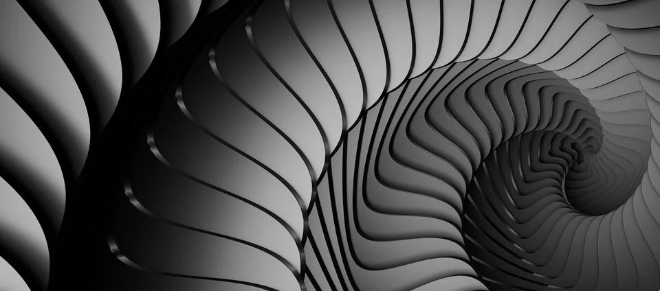 3D rendered shaded background of gray vortex swirls Stock Illustration