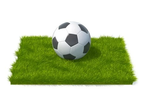 3D Rendered Soccer Ball on a Square Patch of Green Grass Stock Illustration
