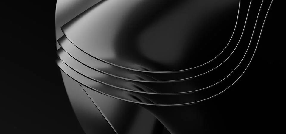 3d rendered Soft waves seamless texture on shiny black background Stock Illustration