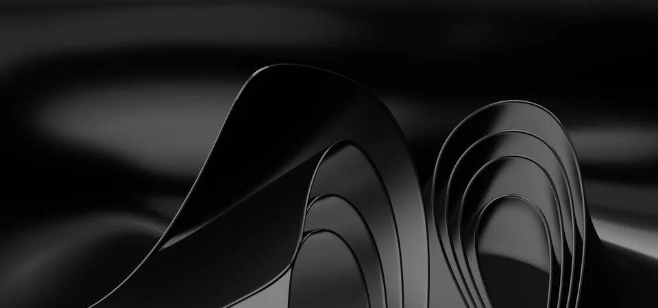 3d rendered Soft waves seamless texture on shiny black background Stock Illustration