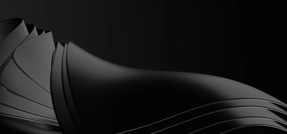 3d rendered Soft waves seamless texture on shiny black background Stock Illustration