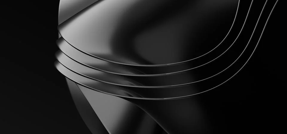 3d rendered Soft waves seamless texture on shiny black background Stock Illustration