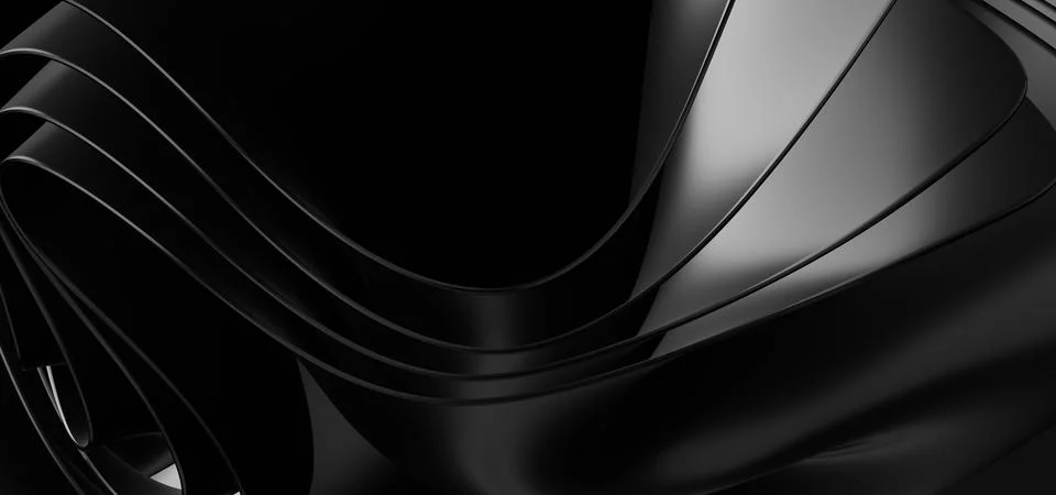 3d rendered Soft waves seamless texture on shiny black background Stock Illustration