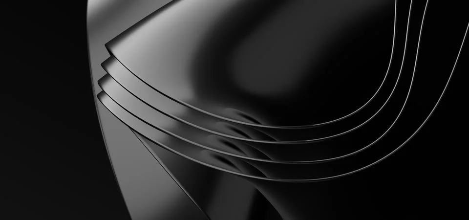 3d rendered Soft waves seamless texture on shiny black background Stock Illustration