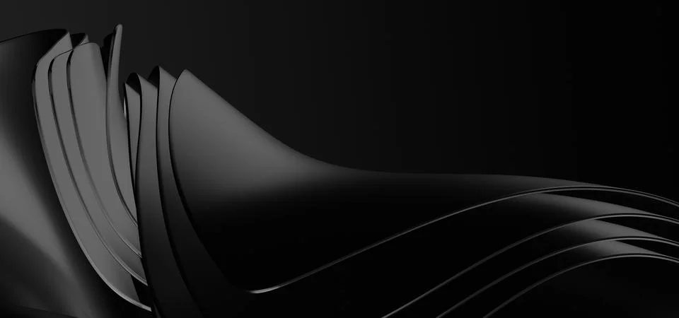 3d rendered Soft waves seamless texture on shiny black background Stock Illustration