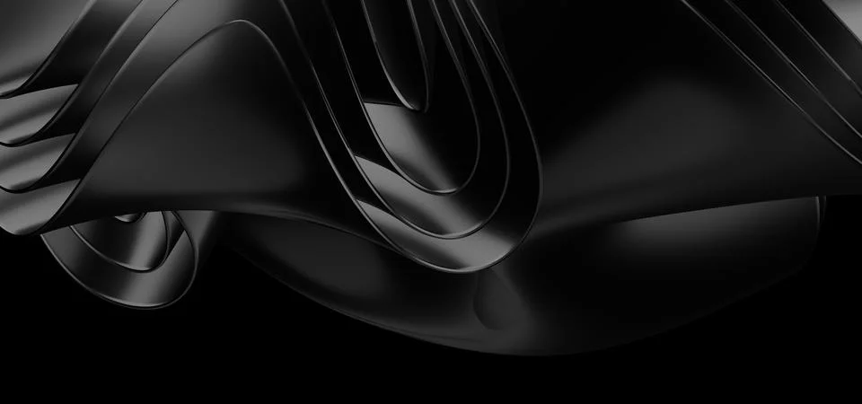 3d rendered Soft waves seamless texture on shiny black background Stock Illustration