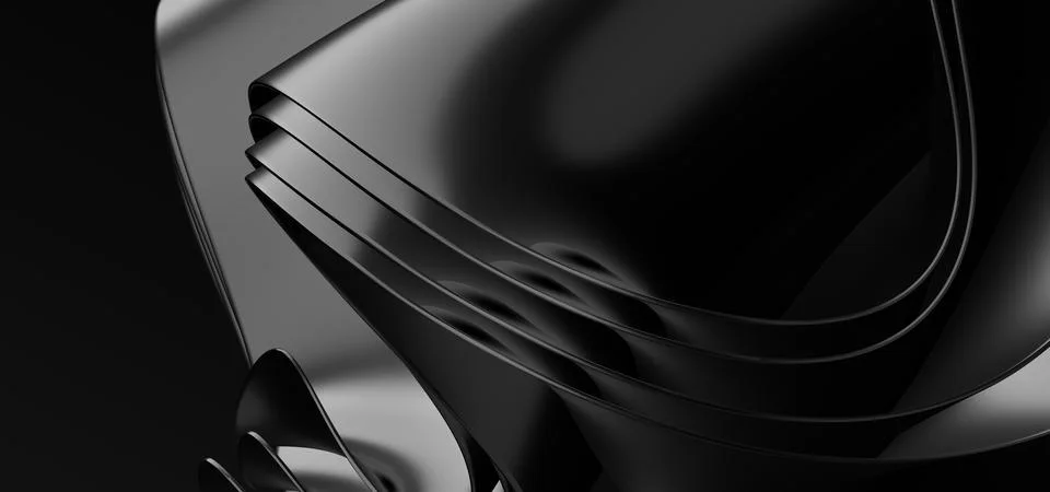 3d rendered Soft waves seamless texture on shiny black background Stock Illustration