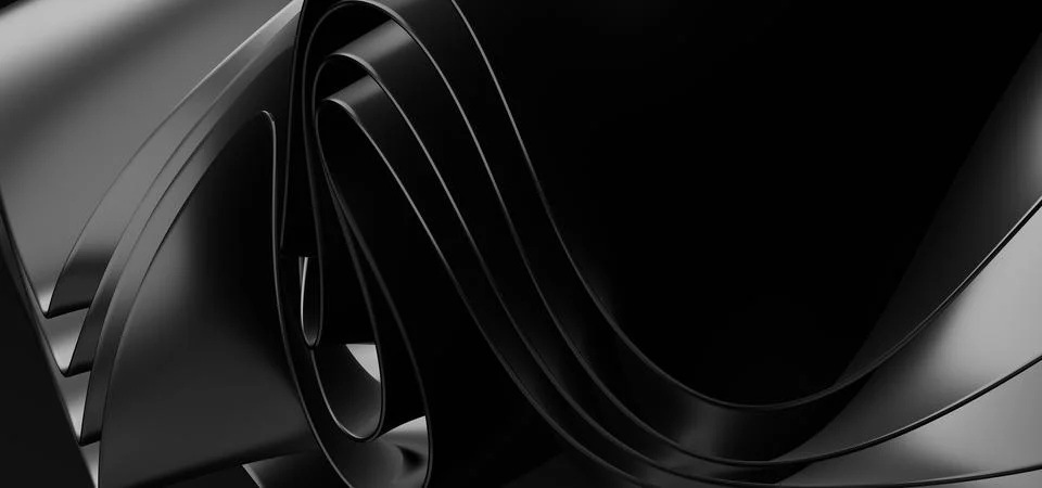 3d rendered Soft waves seamless texture on shiny black background Stock Illustration