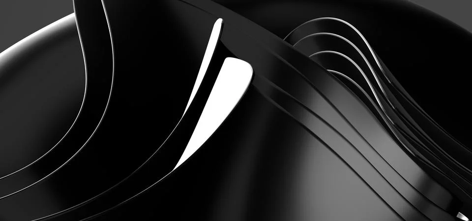 3d rendered Soft waves seamless texture on shiny black background Stock Illustration