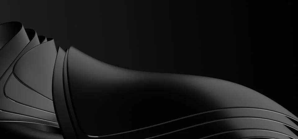3d rendered Soft waves seamless texture on shiny black background Stock Illustration