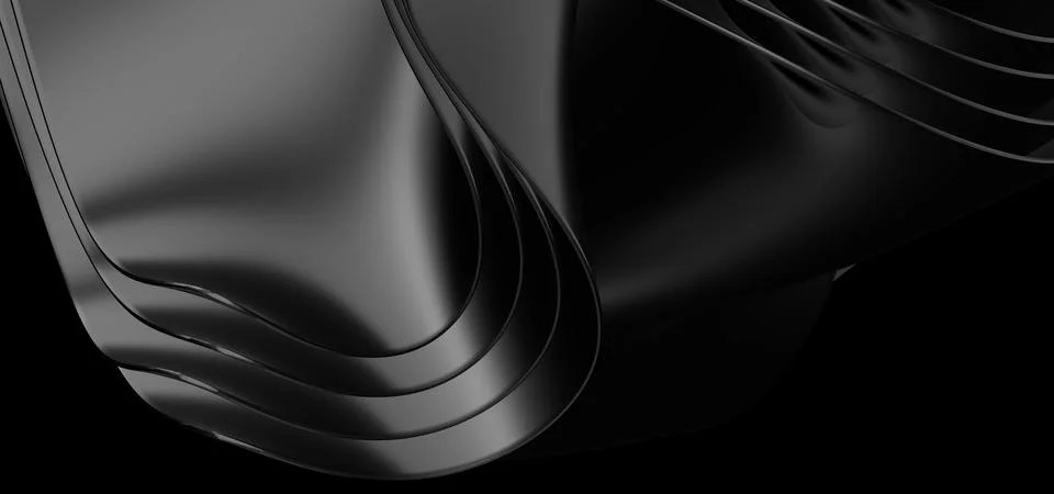 3d rendered Soft waves seamless texture on shiny black background Stock Illustration