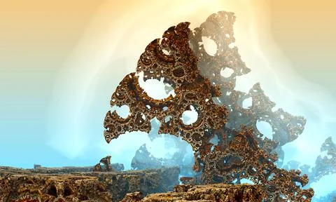 3d rendered Space Art: Alien Planet - A Fantasy Landscape with peach and blue Stock Illustration