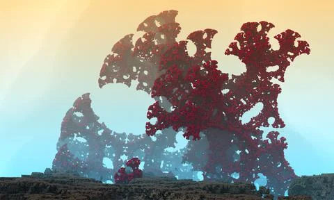 3d rendered Space Art: Alien Planet - A Fantasy Landscape with peach and blue Stock Illustration