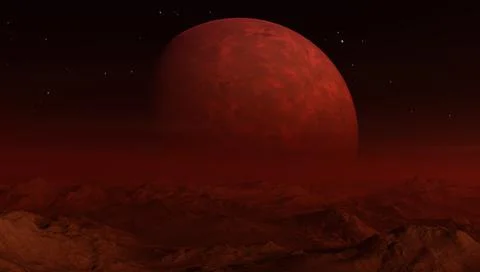 3d rendered Space Art: Alien Planet - A Fantasy Landscape with red skies Stock Illustration