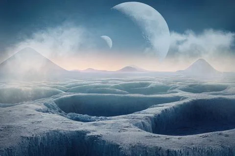 3d rendered Space Art: Alien Planet - A Fantasy Landscape with blue skies and Stock Illustration