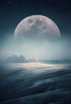 3d rendered Space Art: Alien Planet - A Fantasy Landscape with blue skies and Stock Illustration