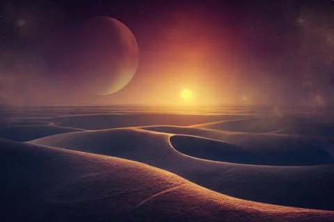 3d rendered Space Art: Alien Planet - A Fantasy Landscape with red skies and Stock Illustration