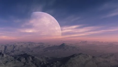 3d rendered Space Art: Alien Planet - A Fantasy Landscape with blue skies a.. Stock Illustration