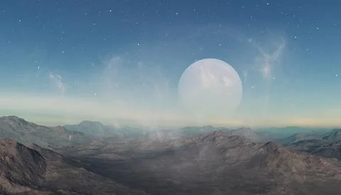 3d rendered Space Art: Alien Planets - A Fantasy Landscape with blue skies .. Stock Illustration