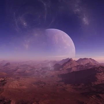 3d rendered Space Art: Alien Planet - A Fantasy frozen landscape with plane.. Stock Illustration