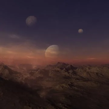 3d rendered Space Art: Alien Planet - A Fantasy Landscape with blue skies a.. Stock Illustration