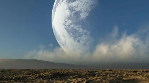 3d rendered Space with big moon on sky Stock Illustration