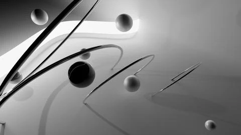 3d rendered spheres and chrome hoops in abstract position Stock Illustration