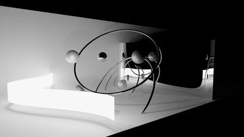 3d rendered spheres and chrome hoops in abstract position Stock Illustration