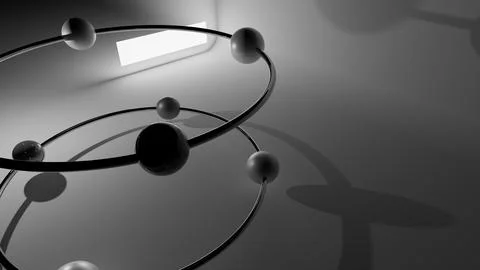 3d rendered spheres and chrome hoops in abstract position Stock Illustration